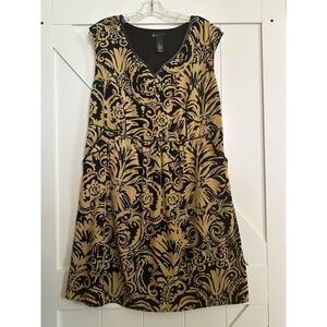 Lane Bryant Gold And Black V-neck Sleeveless Lined‎ Satin Piped Shirt Dress 16